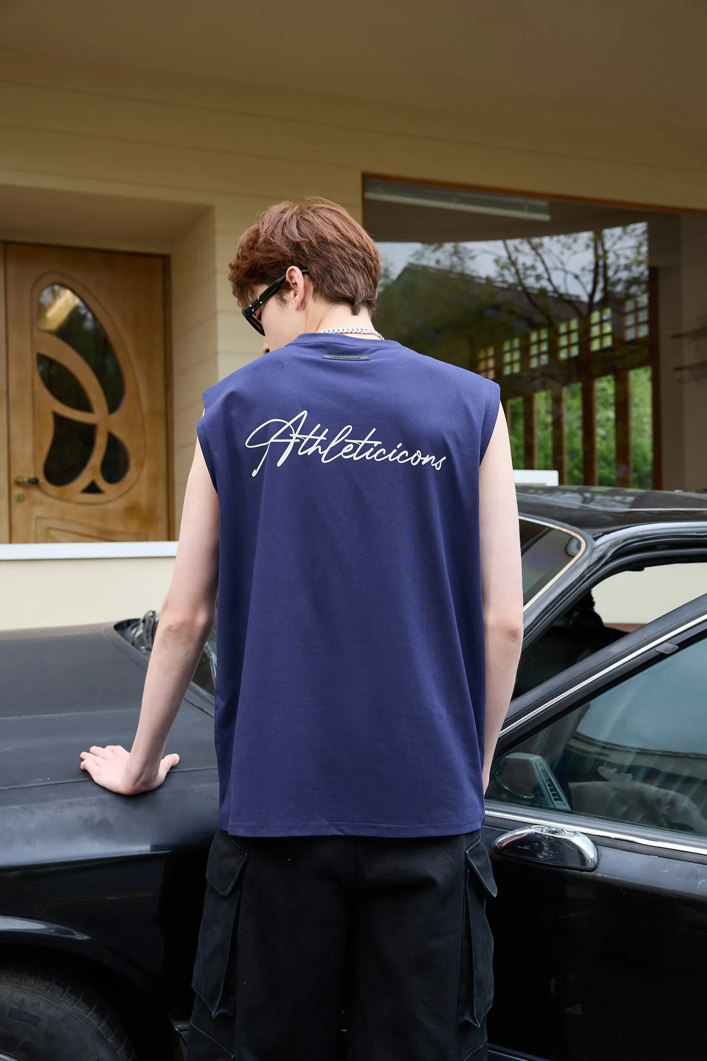 Handwritten Font Outer Wear Sleeveless Drop Shoulder Vest Unisex T-shirt