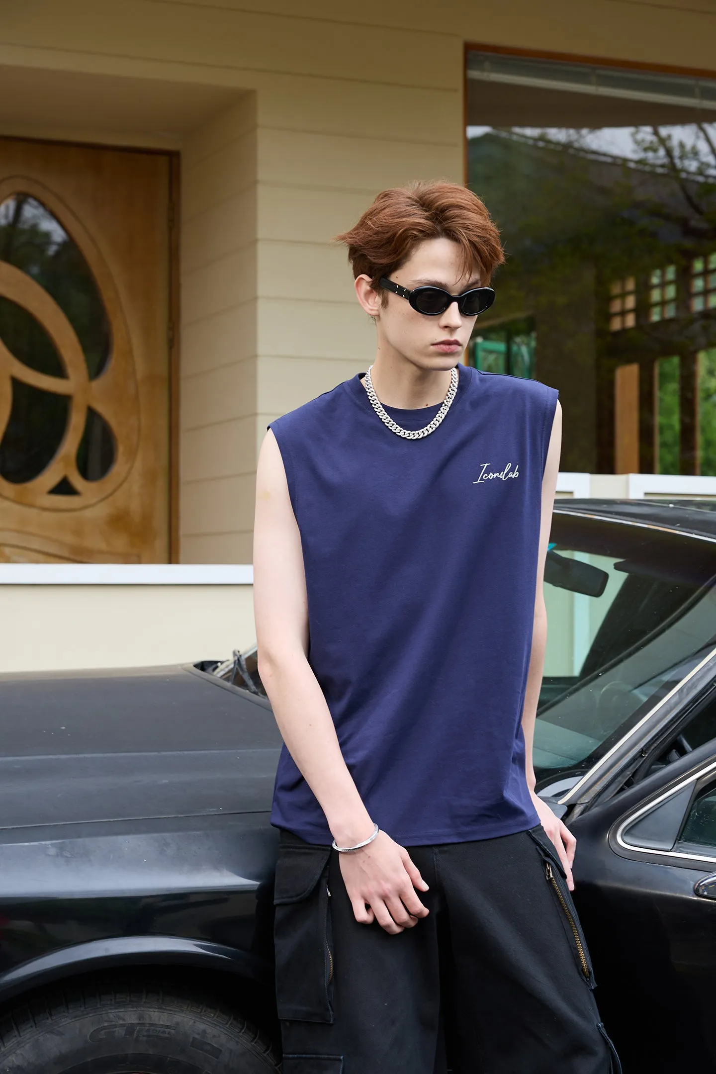 Handwritten Font Outer Wear Sleeveless Drop Shoulder Vest Unisex T-shirt