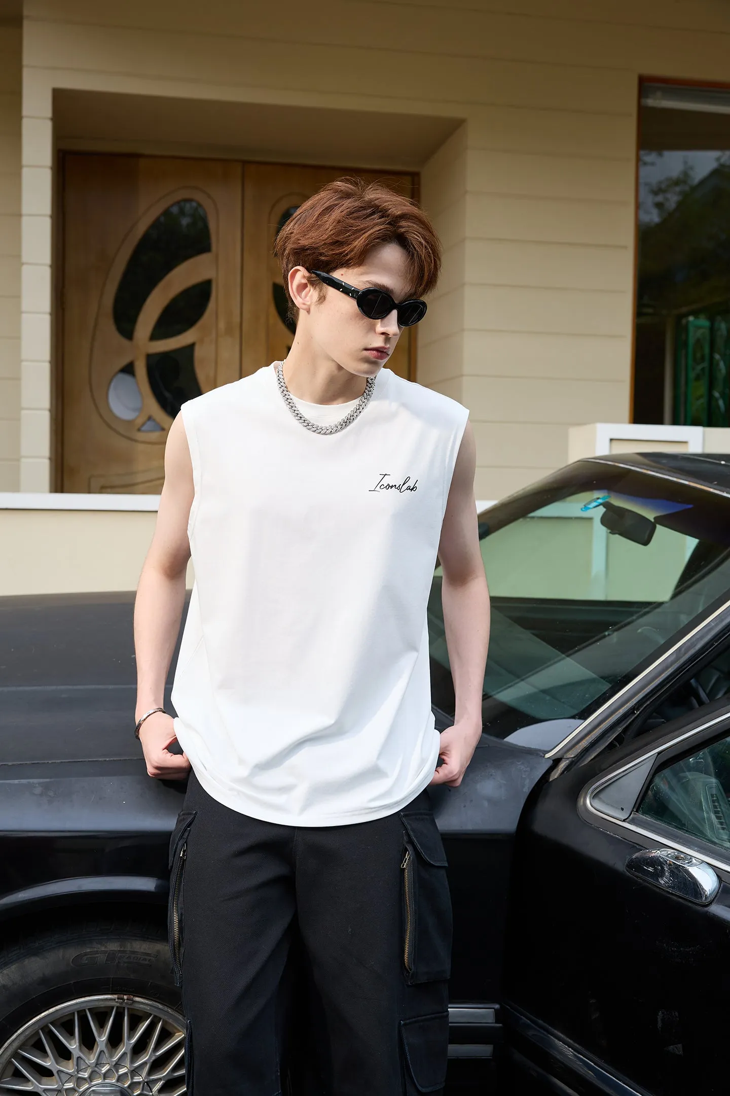 Handwritten Font Outer Wear Sleeveless Drop Shoulder Vest Unisex T-shirt