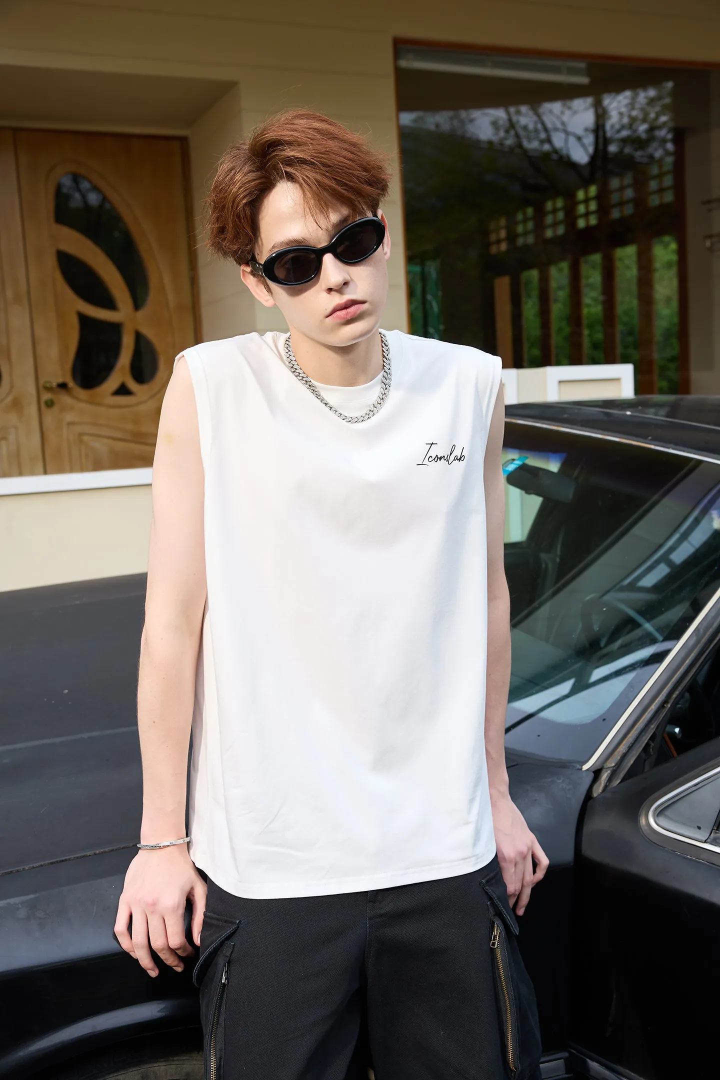 Handwritten Font Outer Wear Sleeveless Drop Shoulder Vest Unisex T-shirt