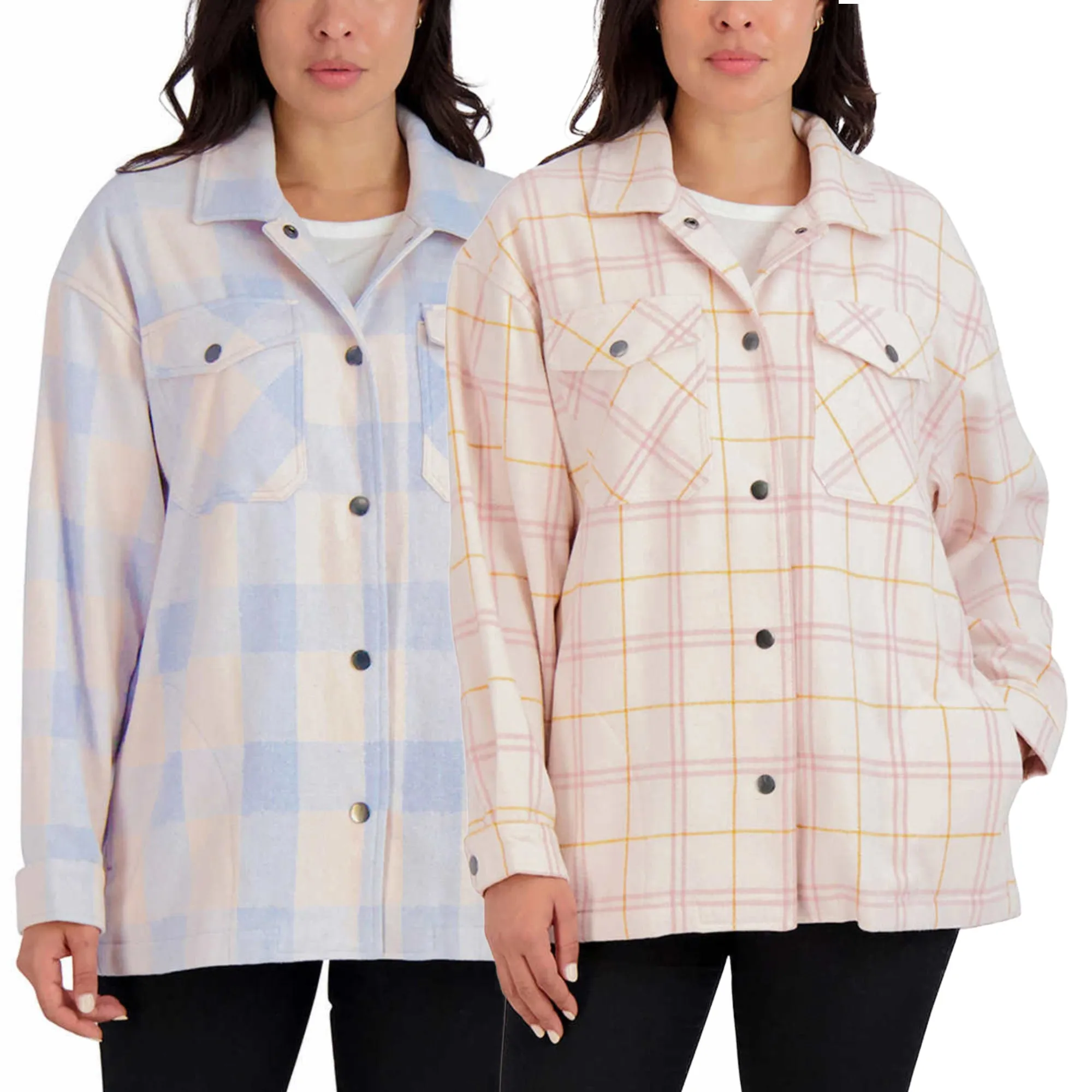 HFX Women's Relaxed Fit Front Snap Cozy Plaid Shirt Jacket