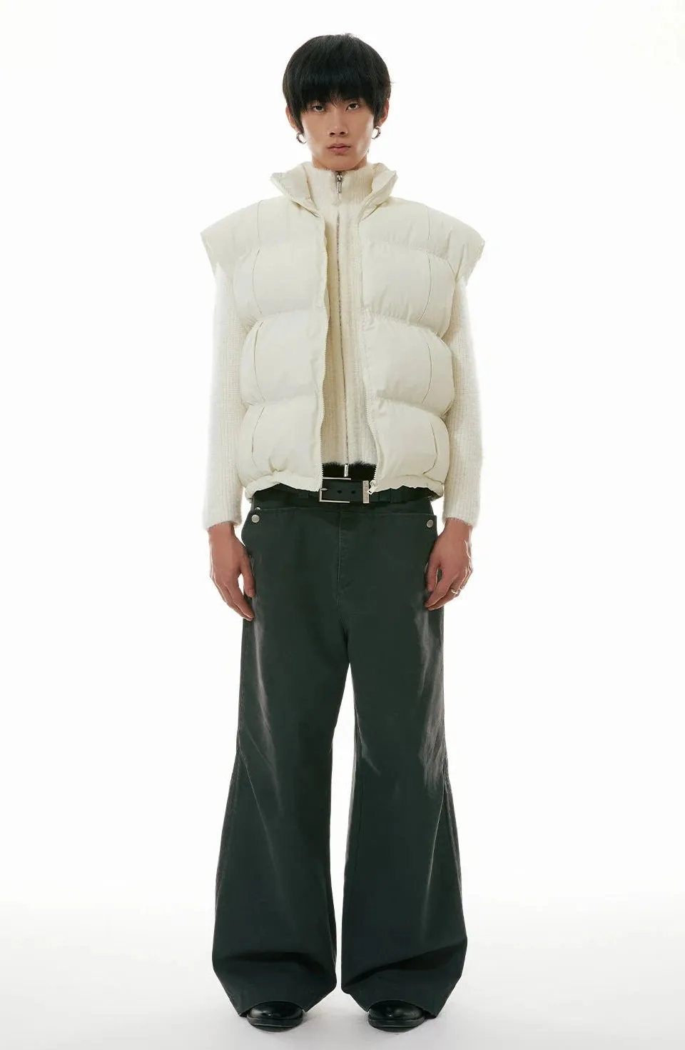 High Collar Taper-Fit Puffer Zip Vest