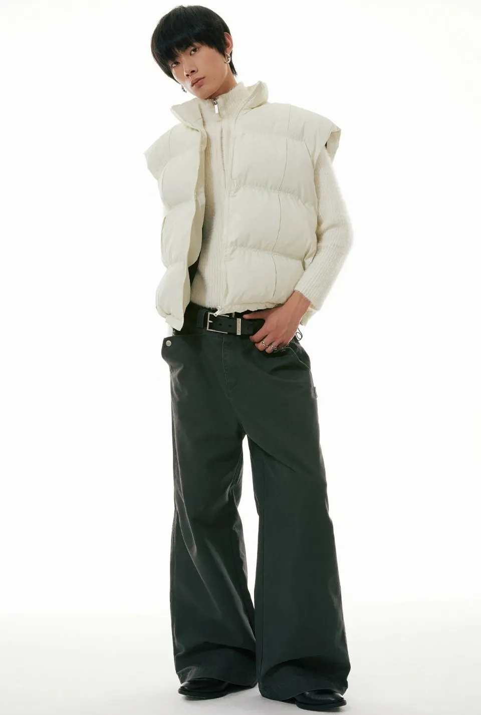 High Collar Taper-Fit Puffer Zip Vest