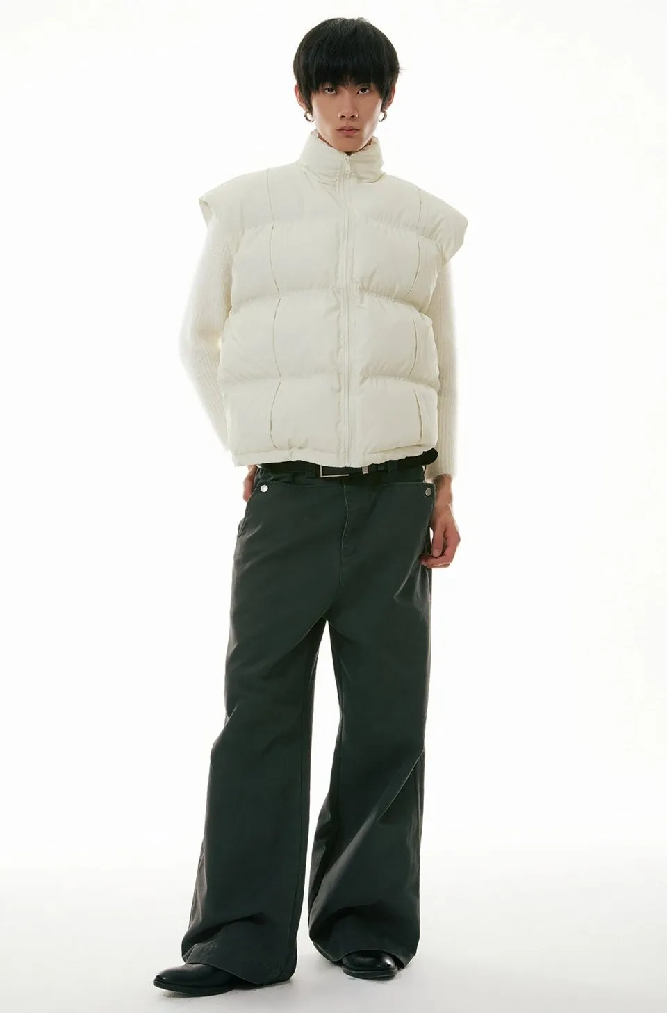 High Collar Taper-Fit Puffer Zip Vest