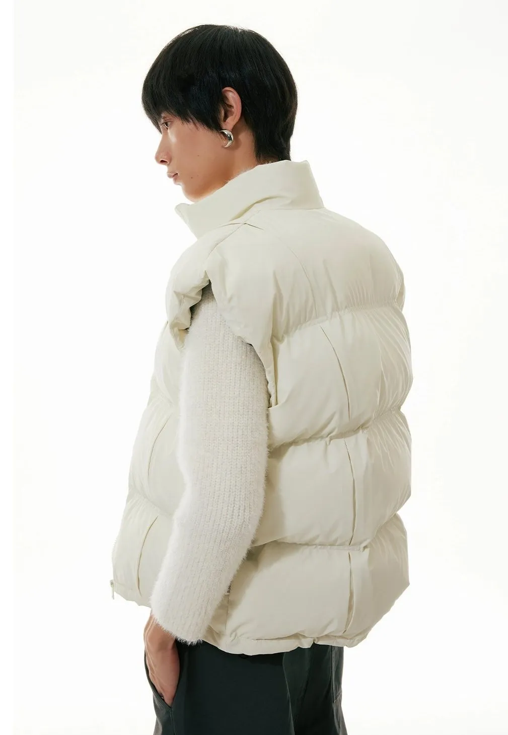 High Collar Taper-Fit Puffer Zip Vest