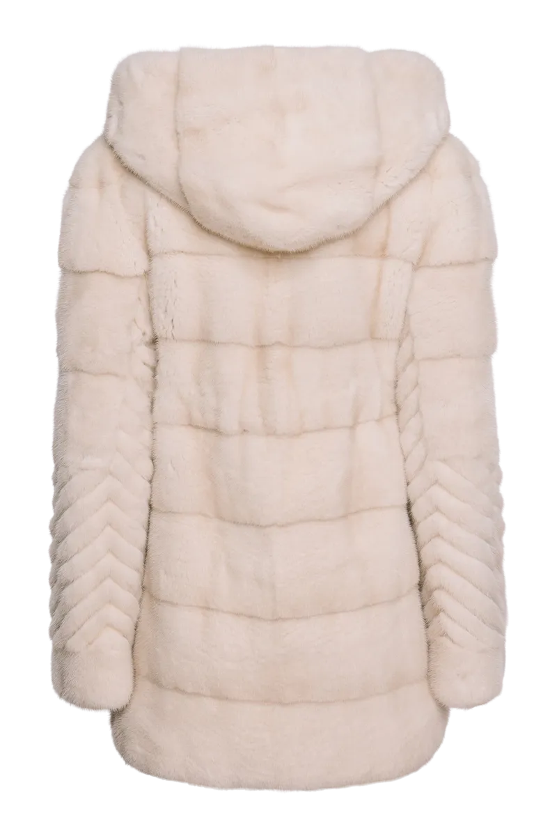 Hooded Horizontal & Chevron Pearl Mink Fur Jacket