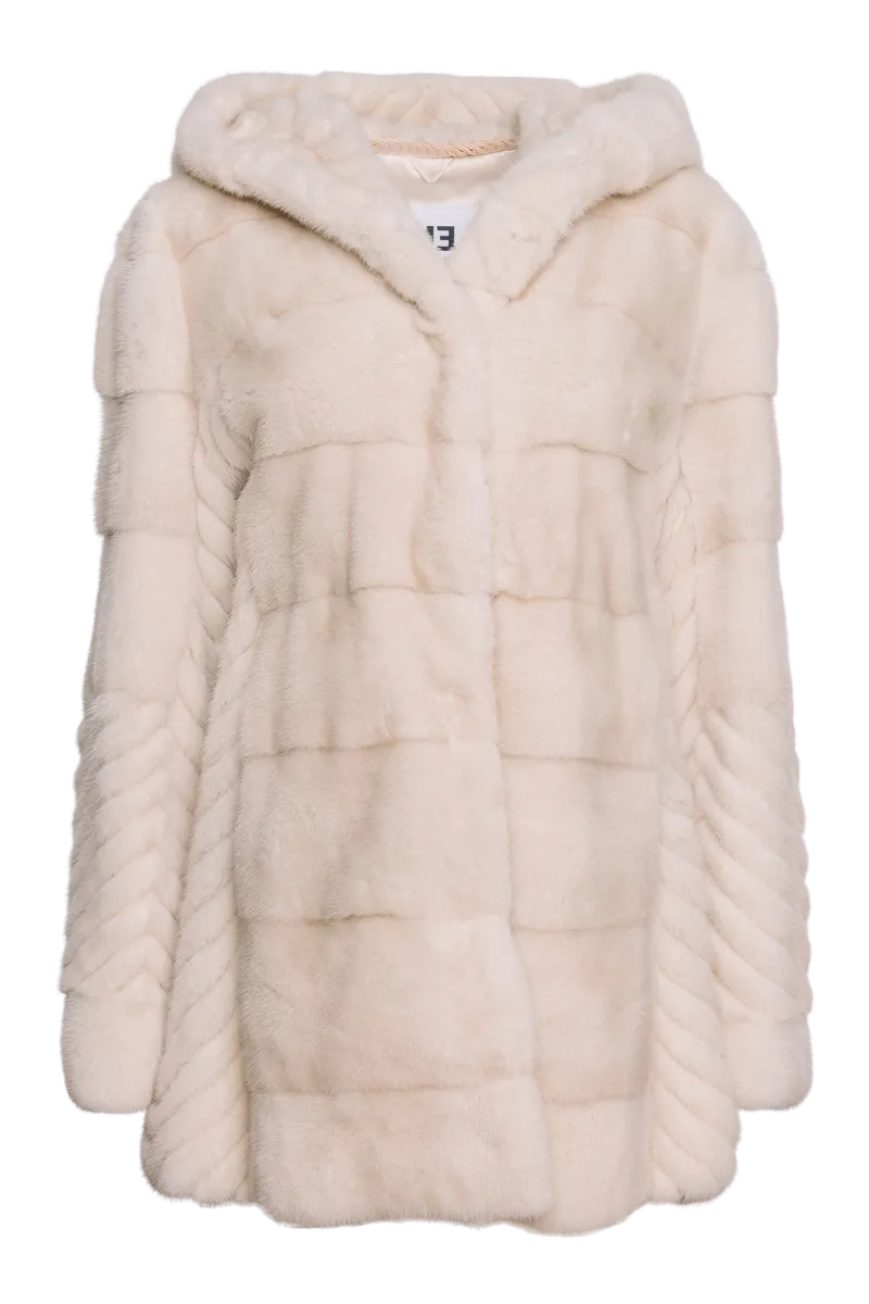 Hooded Horizontal & Chevron Pearl Mink Fur Jacket