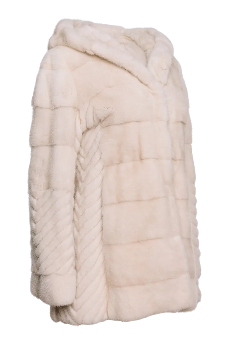 Hooded Horizontal & Chevron Pearl Mink Fur Jacket