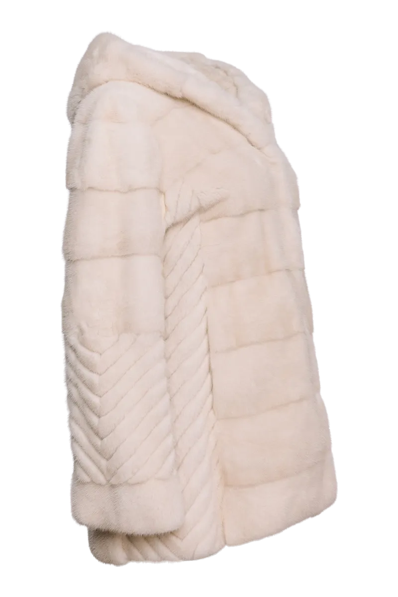 Hooded Horizontal & Chevron Pearl Mink Fur Jacket