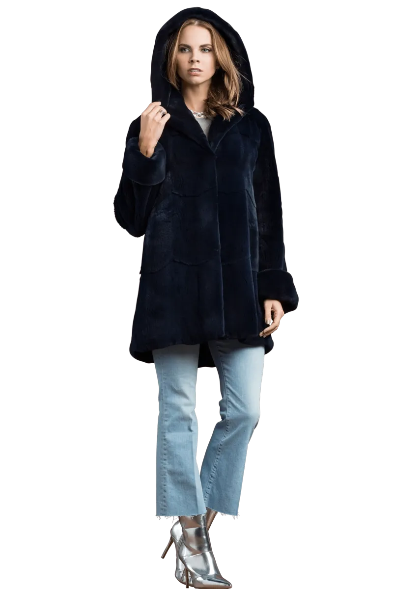 Hooded Plucked Mink Fur Jacket