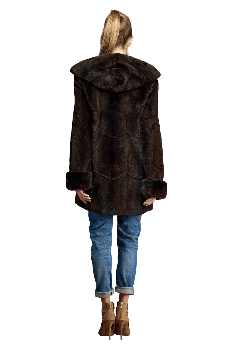 Hooded Plucked Mink Fur Jacket