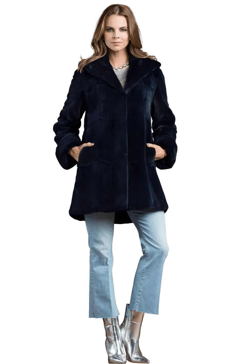 Hooded Plucked Mink Fur Jacket