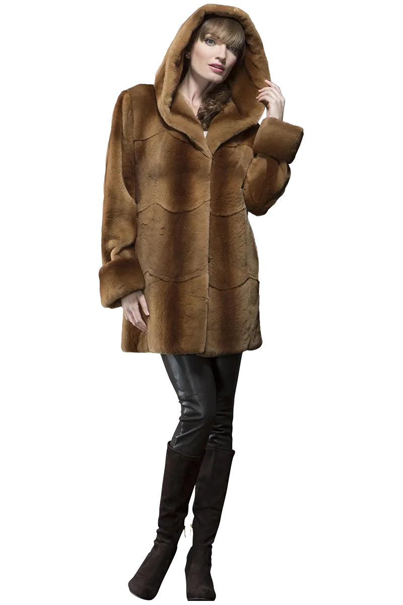 Hooded Plucked Mink Fur Jacket