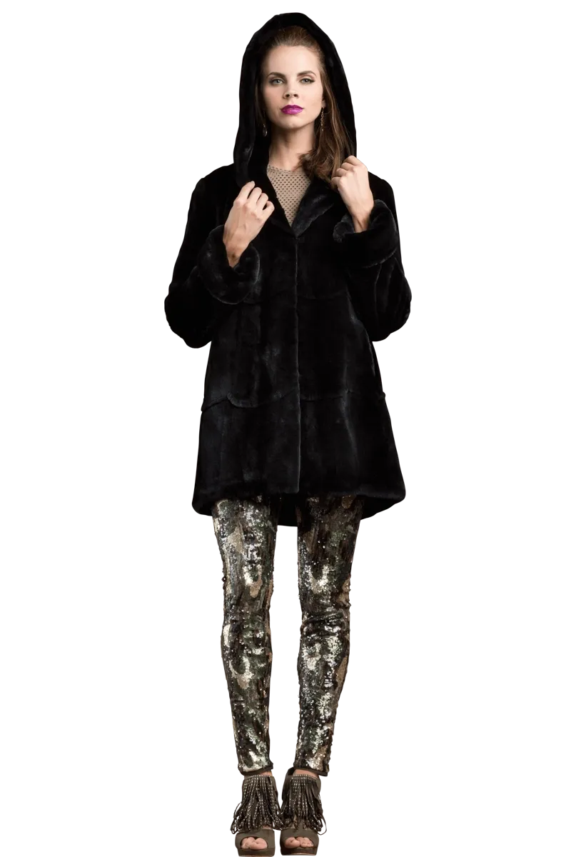 Hooded Plucked Mink Fur Jacket