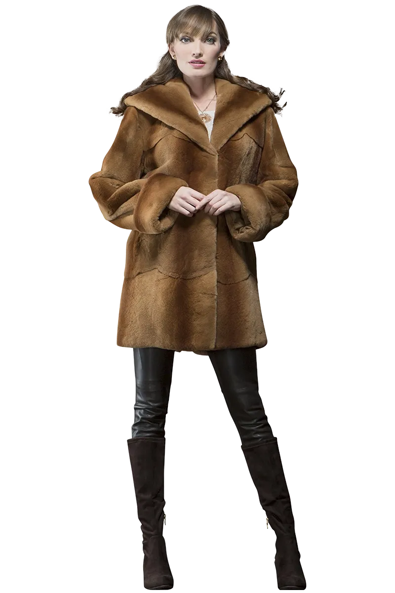 Hooded Plucked Mink Fur Jacket