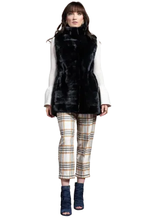 Horizontal Mink Fur Vest - Stand-Up Collar