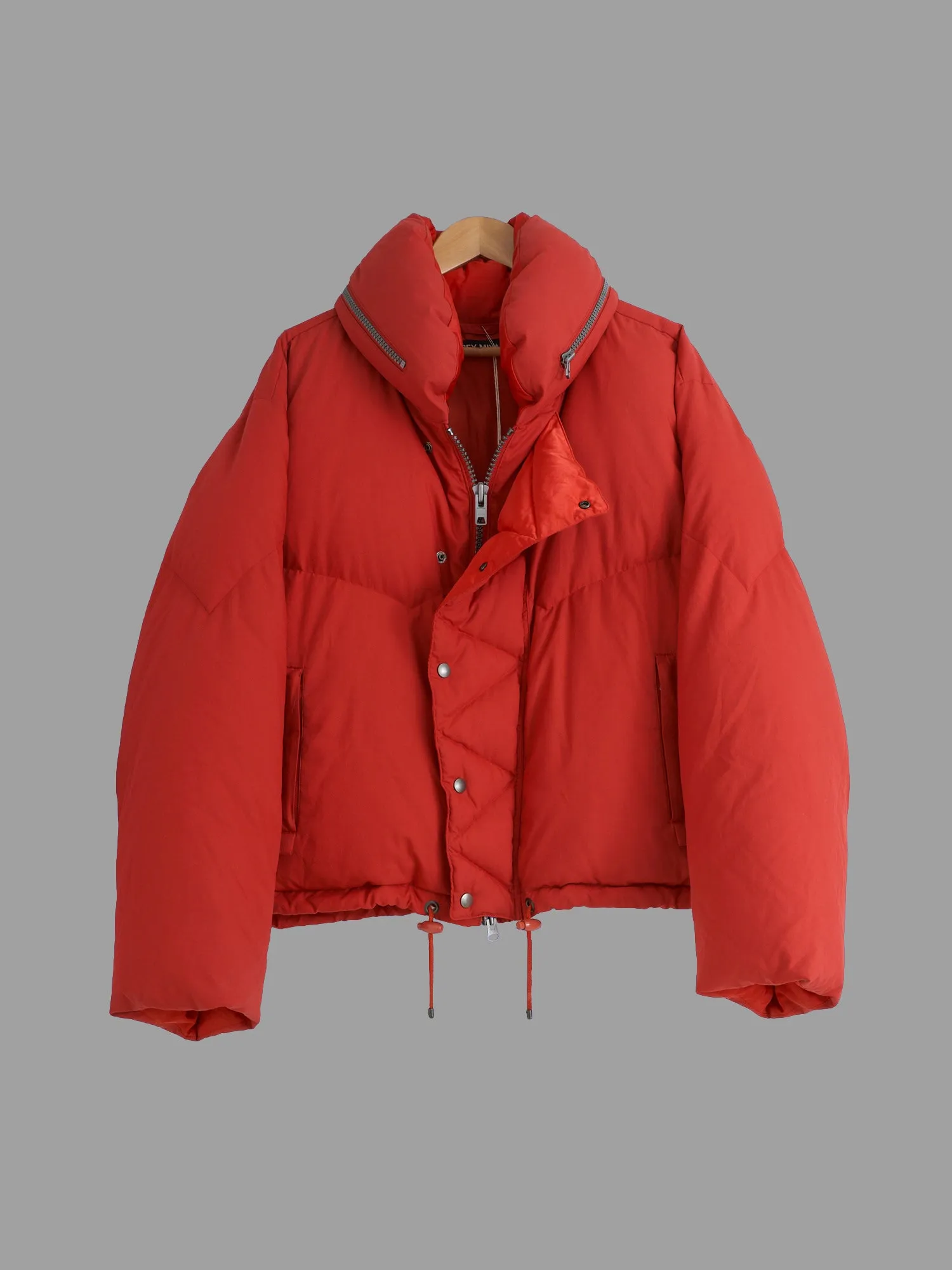 Issey Miyake 1990s red polyester collar hood multi pocket down jacket - mens L M