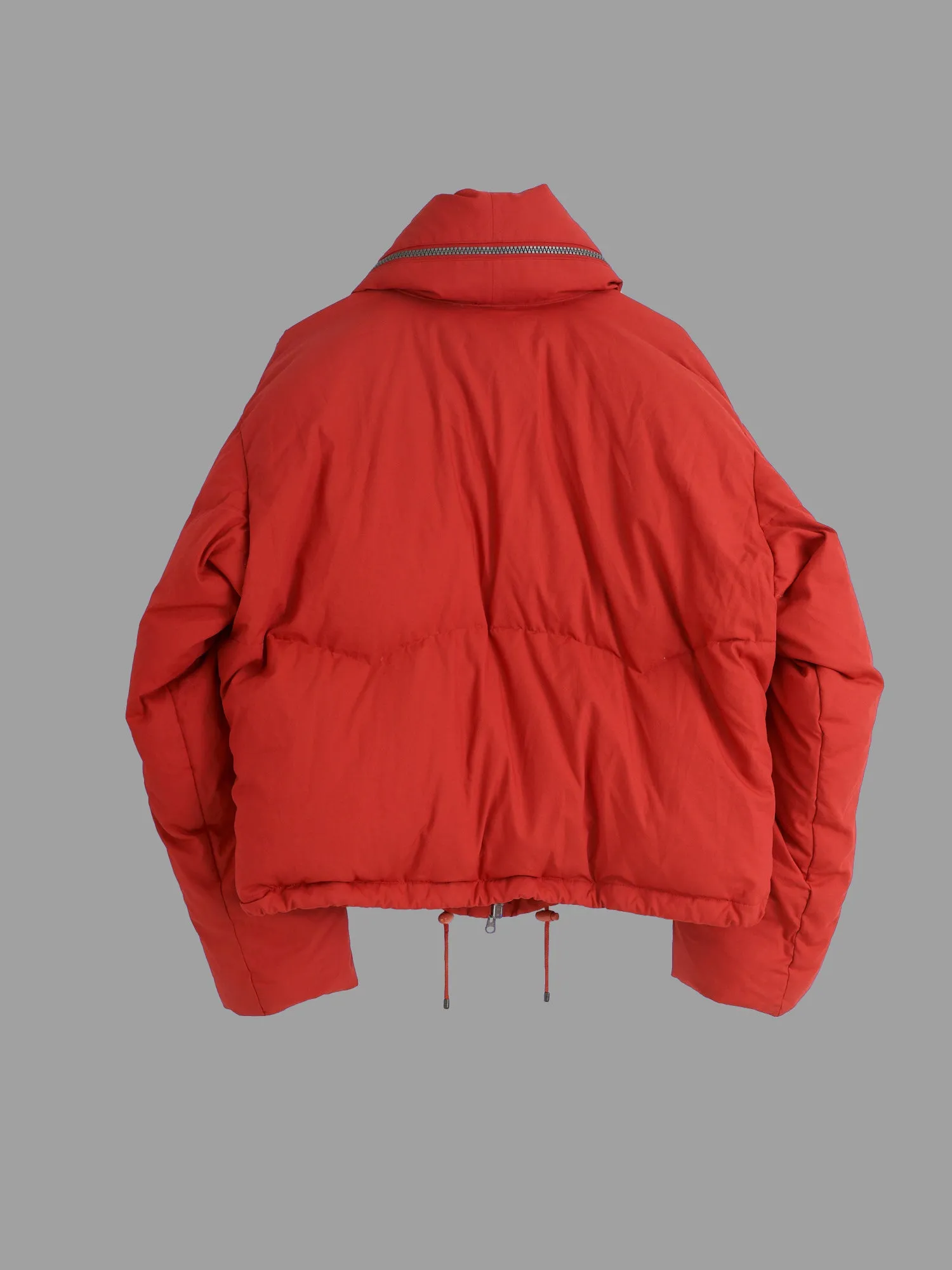 Issey Miyake 1990s red polyester collar hood multi pocket down jacket - mens L M