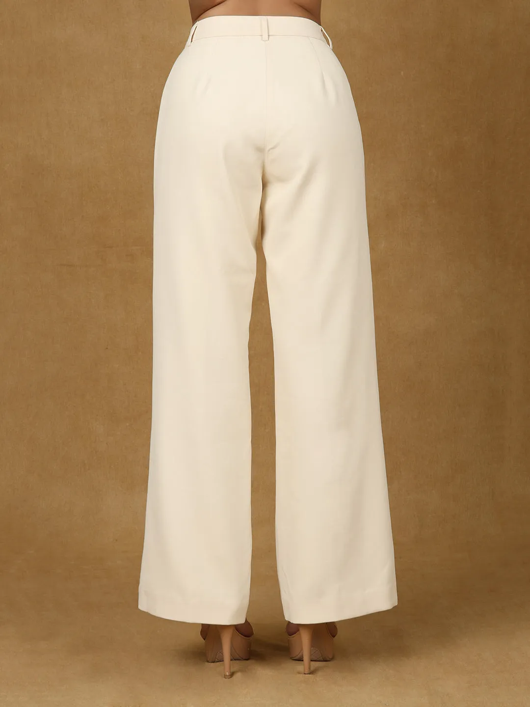 Ivory Pleated High Waist Wide Leg Trouser