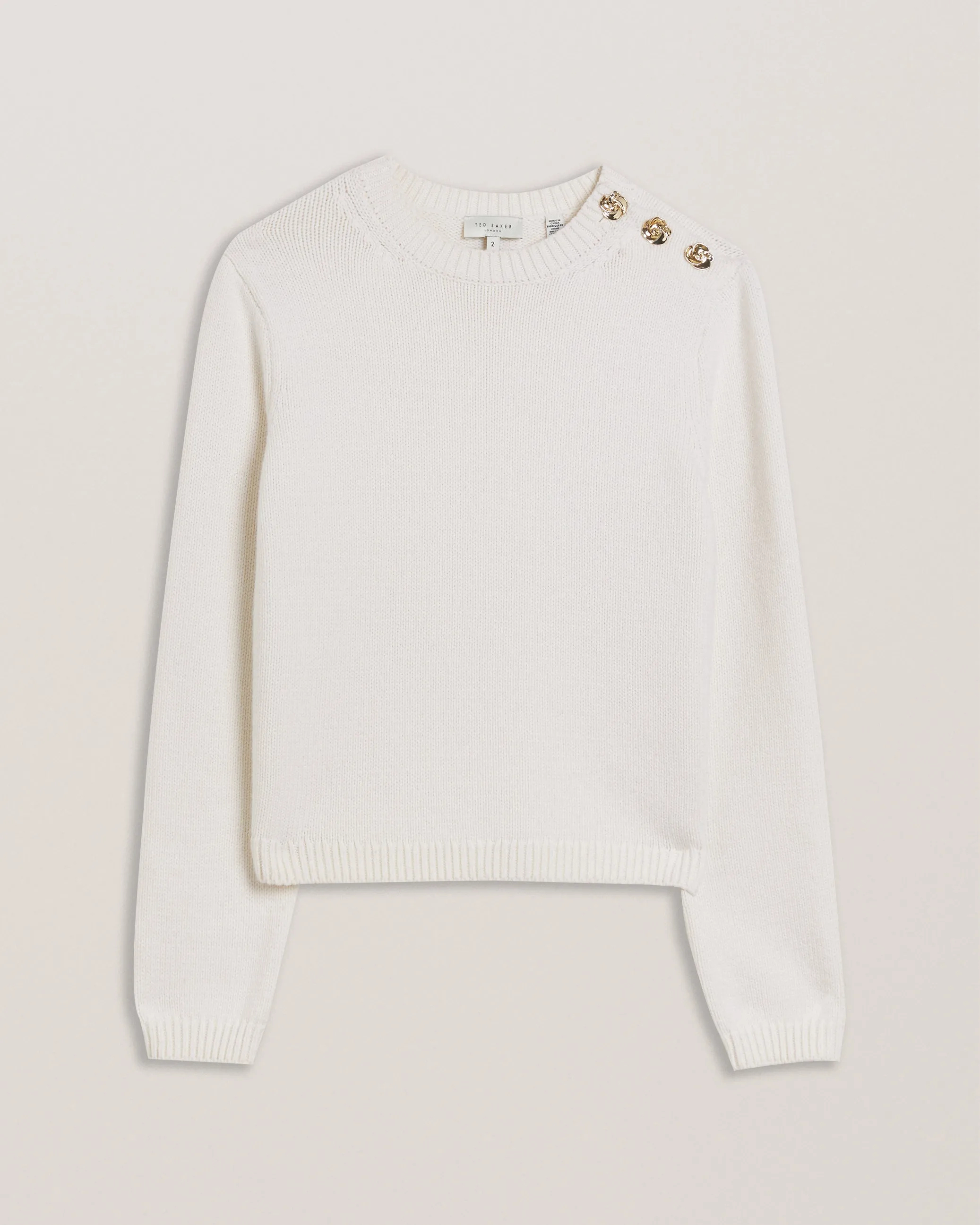 Janha Rose Button Crew Neck Long Sleeve Sweatshirt Ivory