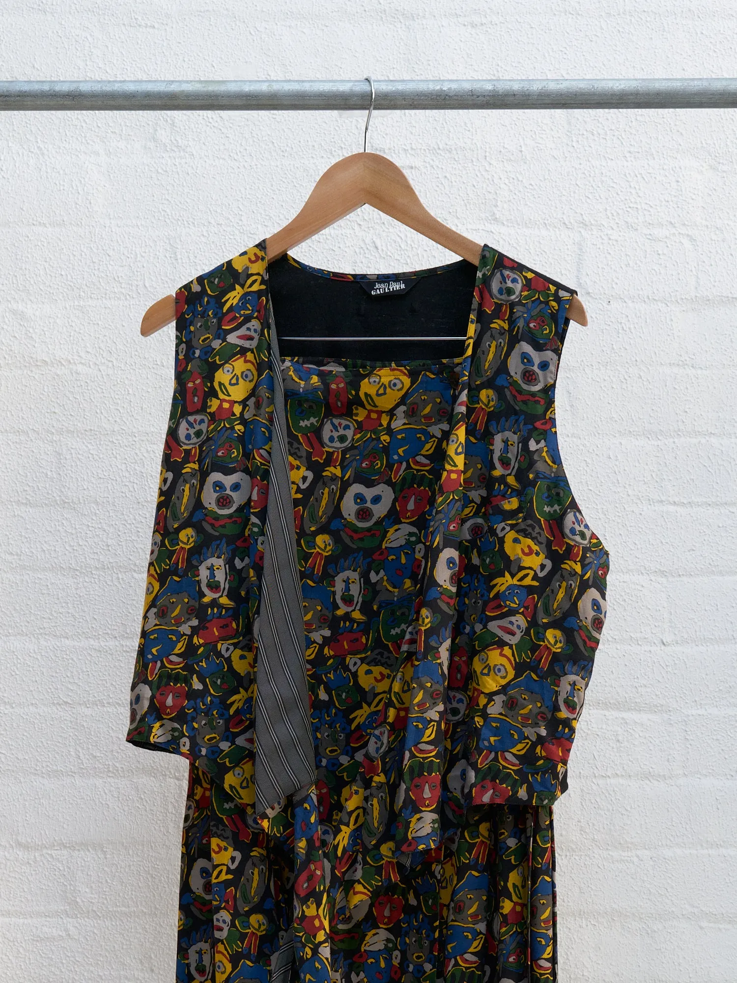 Jean Paul Gaultier 80s-90s multicoloured face print vest skirt set - sz M L