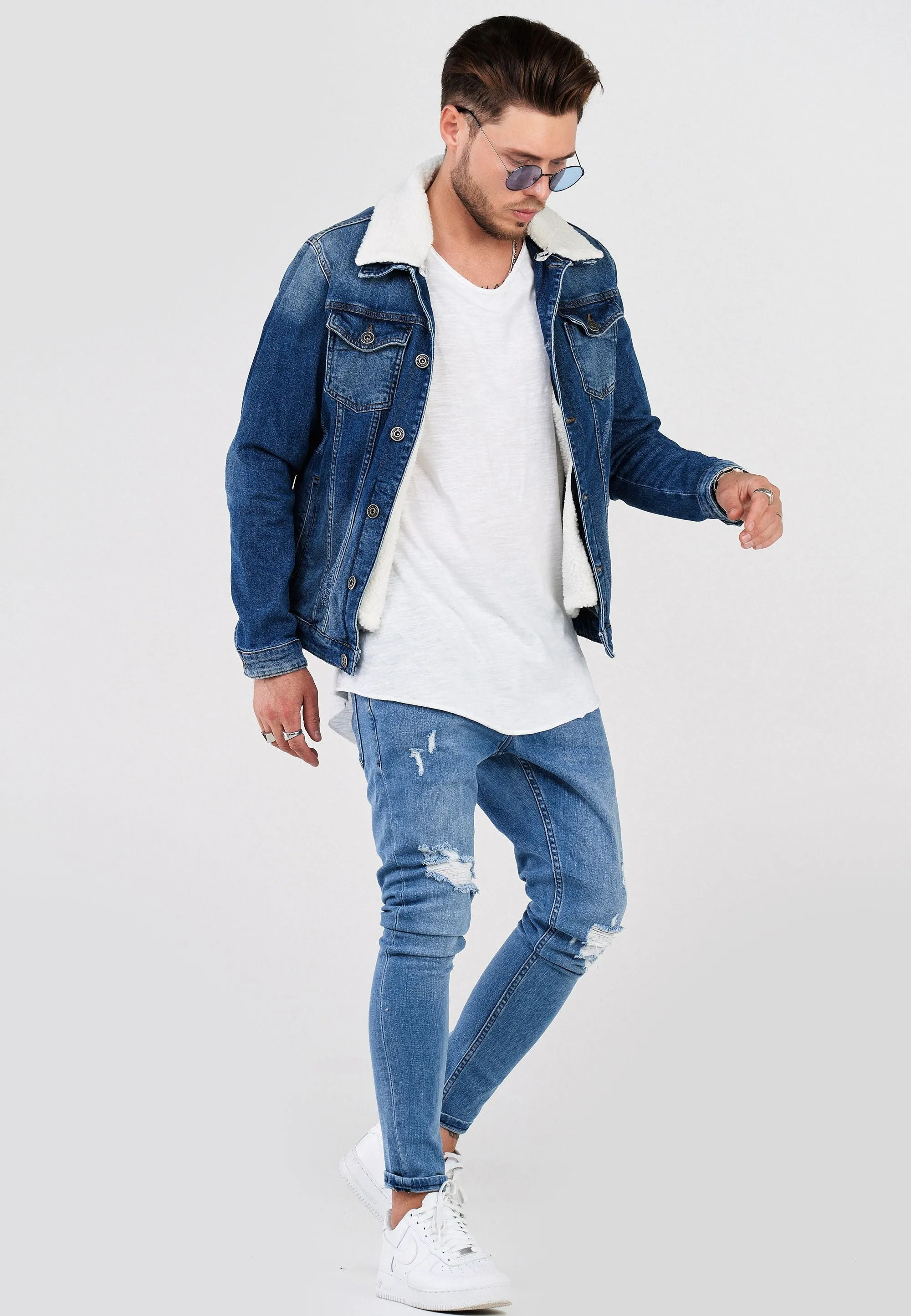 Jeansjacke mit Teddyfell Blau C-4111