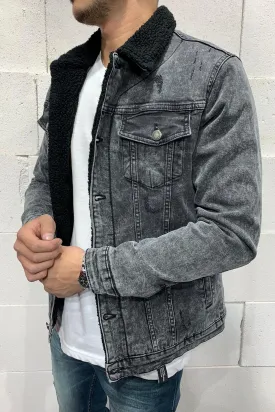 Jeansjacke mit Teddyfell Dunkelgrau M4836