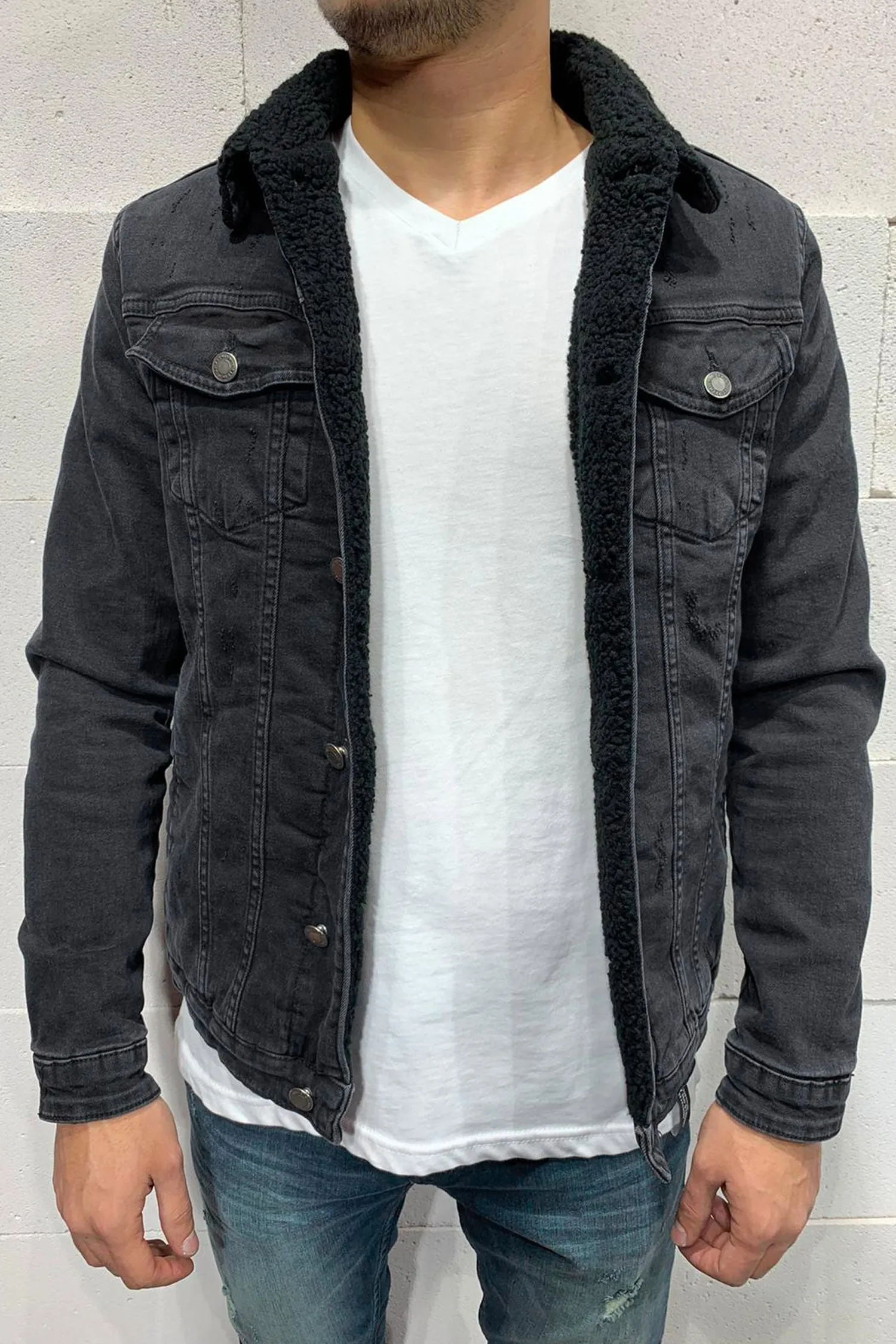 Jeansjacke mit Teddyfell Schwarz M4836