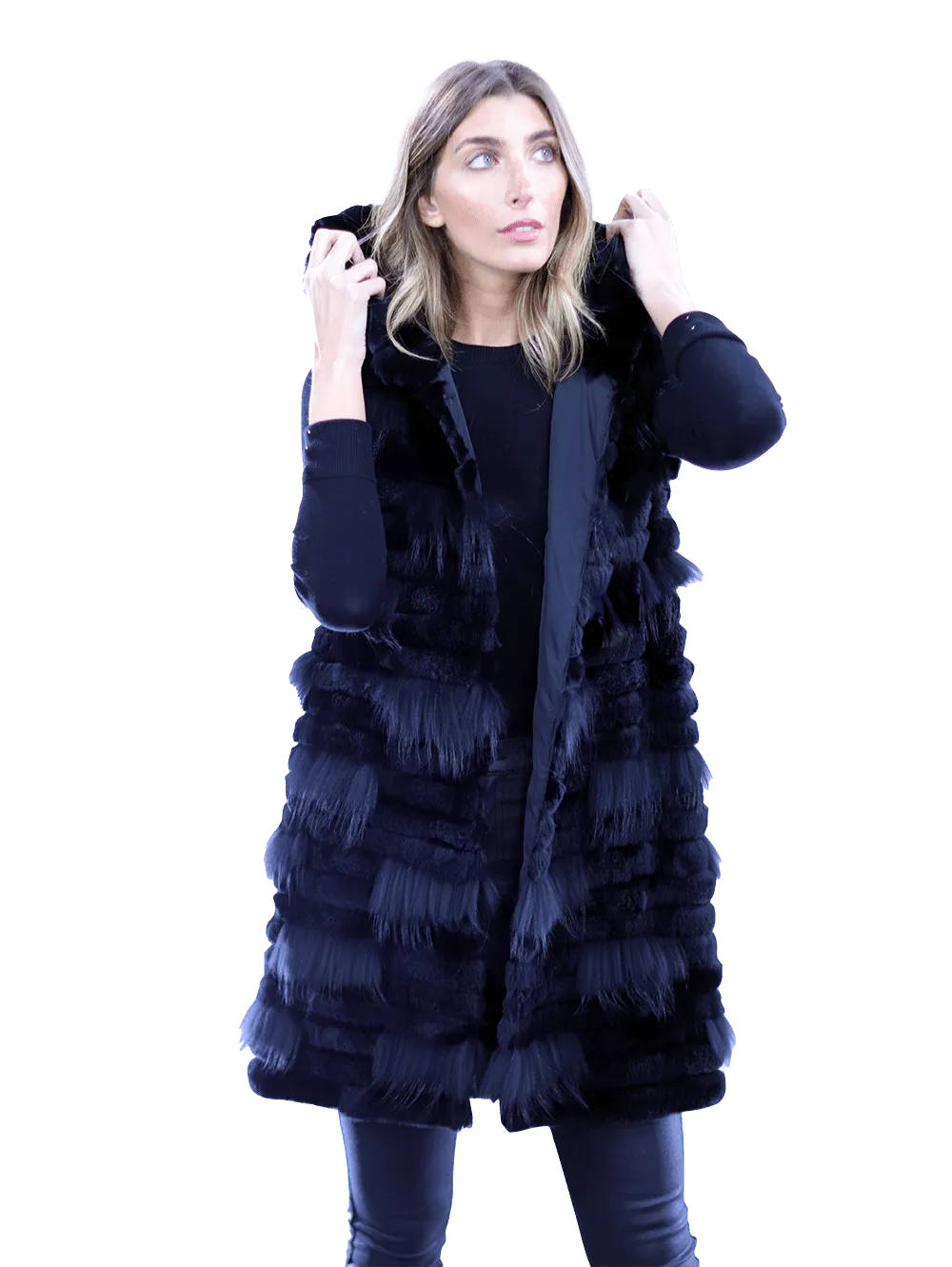 La Fiorentina Rabbit/Raccoon Vest - Black