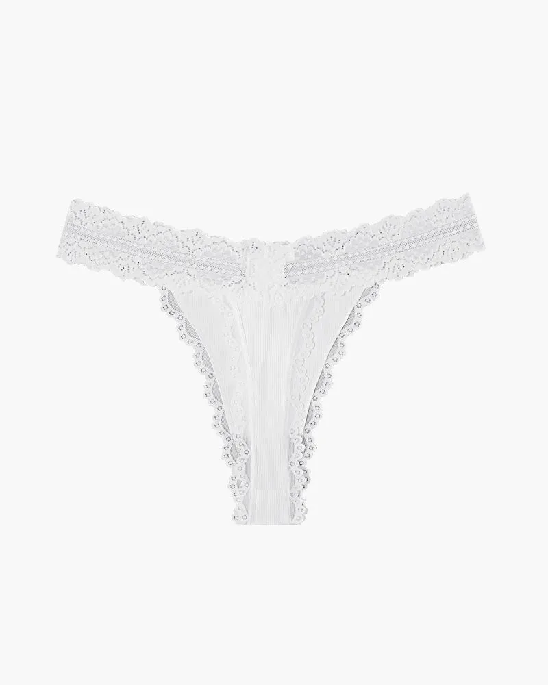 Lace Waist Thongs Ribbed T Back Panties