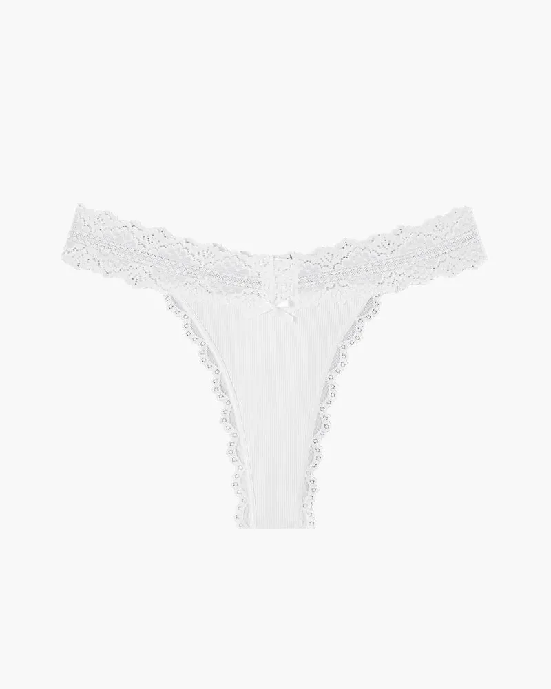 Lace Waist Thongs Ribbed T Back Panties