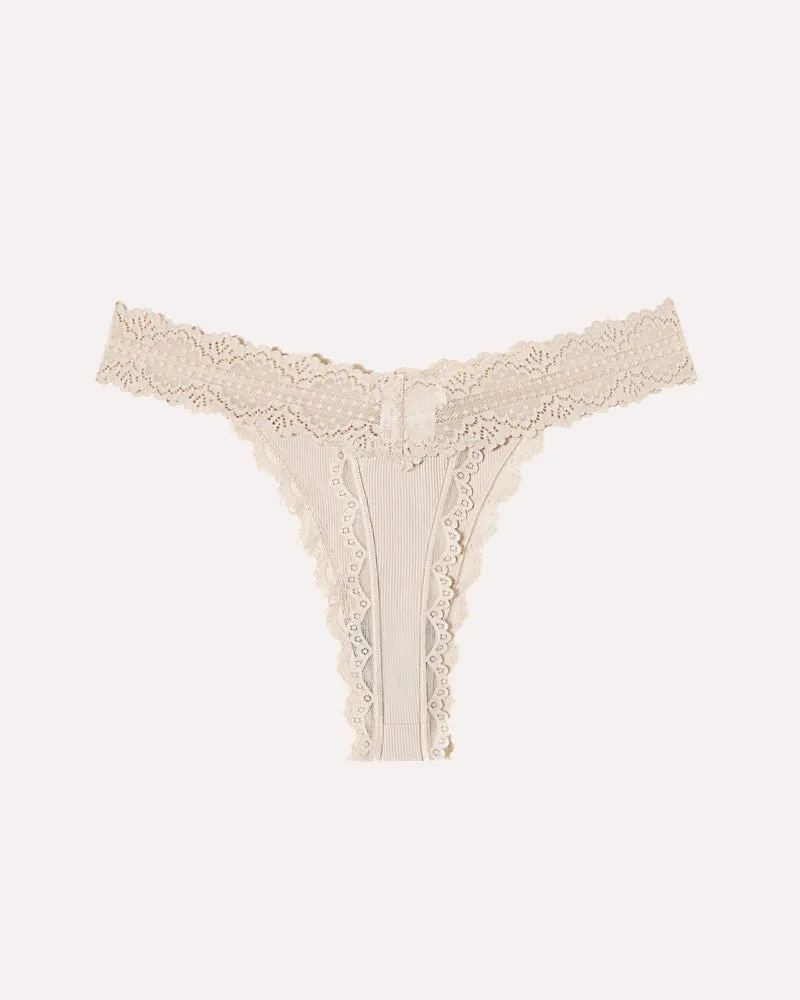 Lace Waist Thongs Ribbed T Back Panties