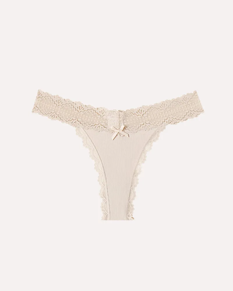 Lace Waist Thongs Ribbed T Back Panties