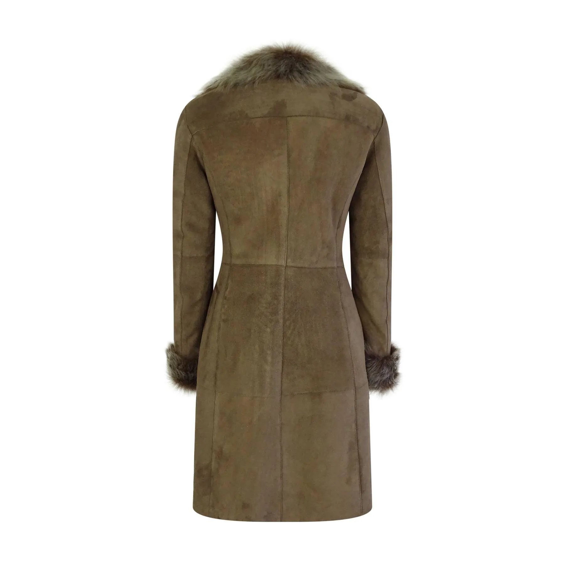 Ladies Real Sheepskin Jacket Suede Button Tailored Fit 3/4 Long Trench Coat Italian