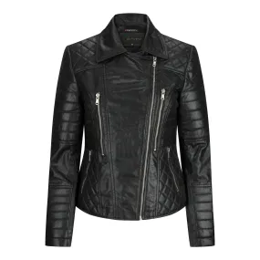 Ladies Women Real Leather Biker Rock Black Slim Fit Jacket