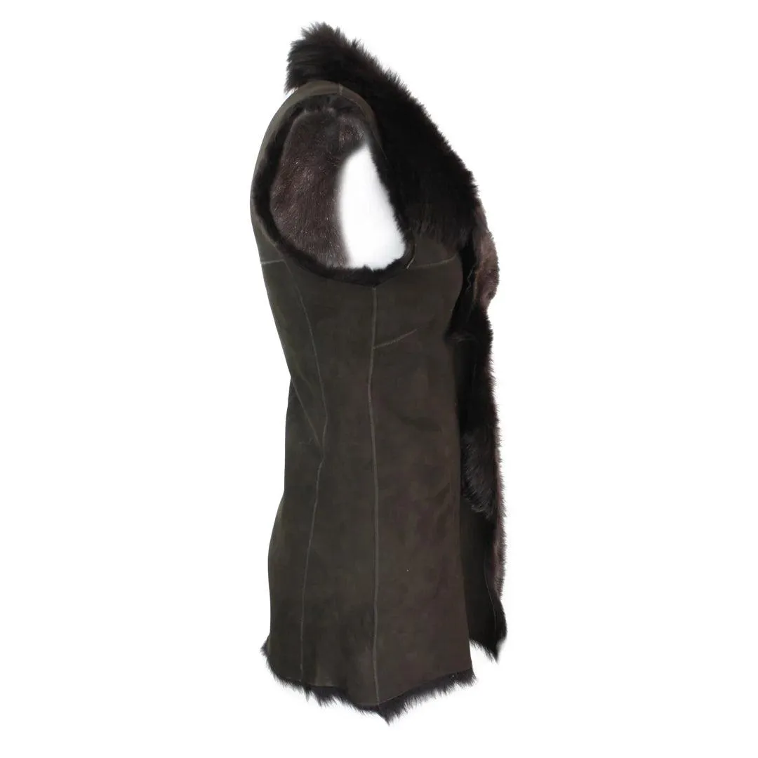 Ladies Women Real Spanish Toscana Shearling Sheepskin Brown Leather Waistcoat Gillet