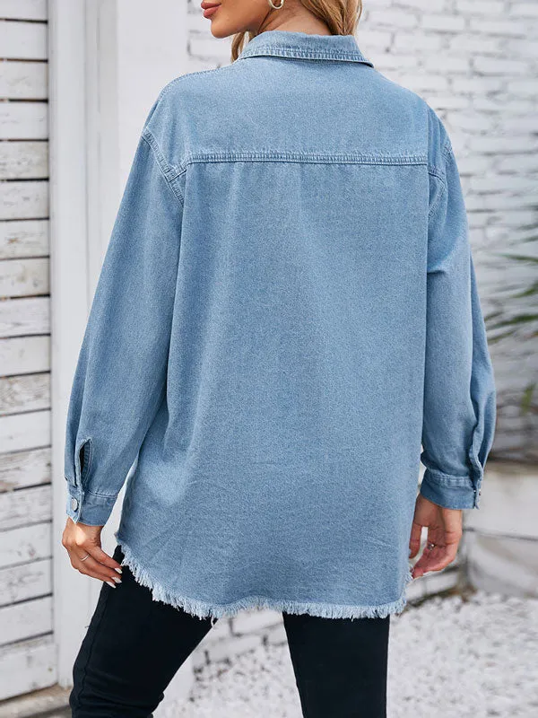 Lapel Neck Long Sleeve Denim Jacket