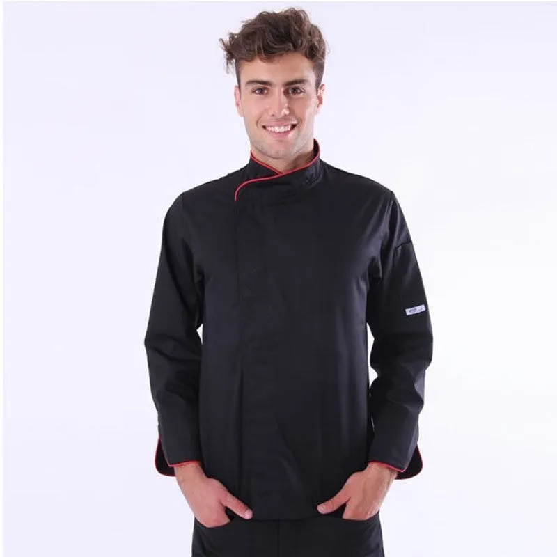 Large Black Kitchen Jacket with Orange Piping - MANELLI