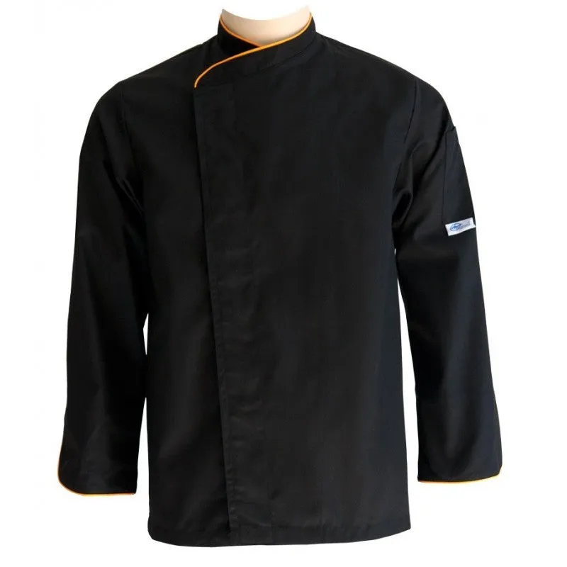 Large Black Kitchen Jacket with Orange Piping - MANELLI