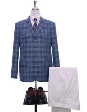 Light Blue Windowpane Check Tweed 4 Button Jacket Size 40R