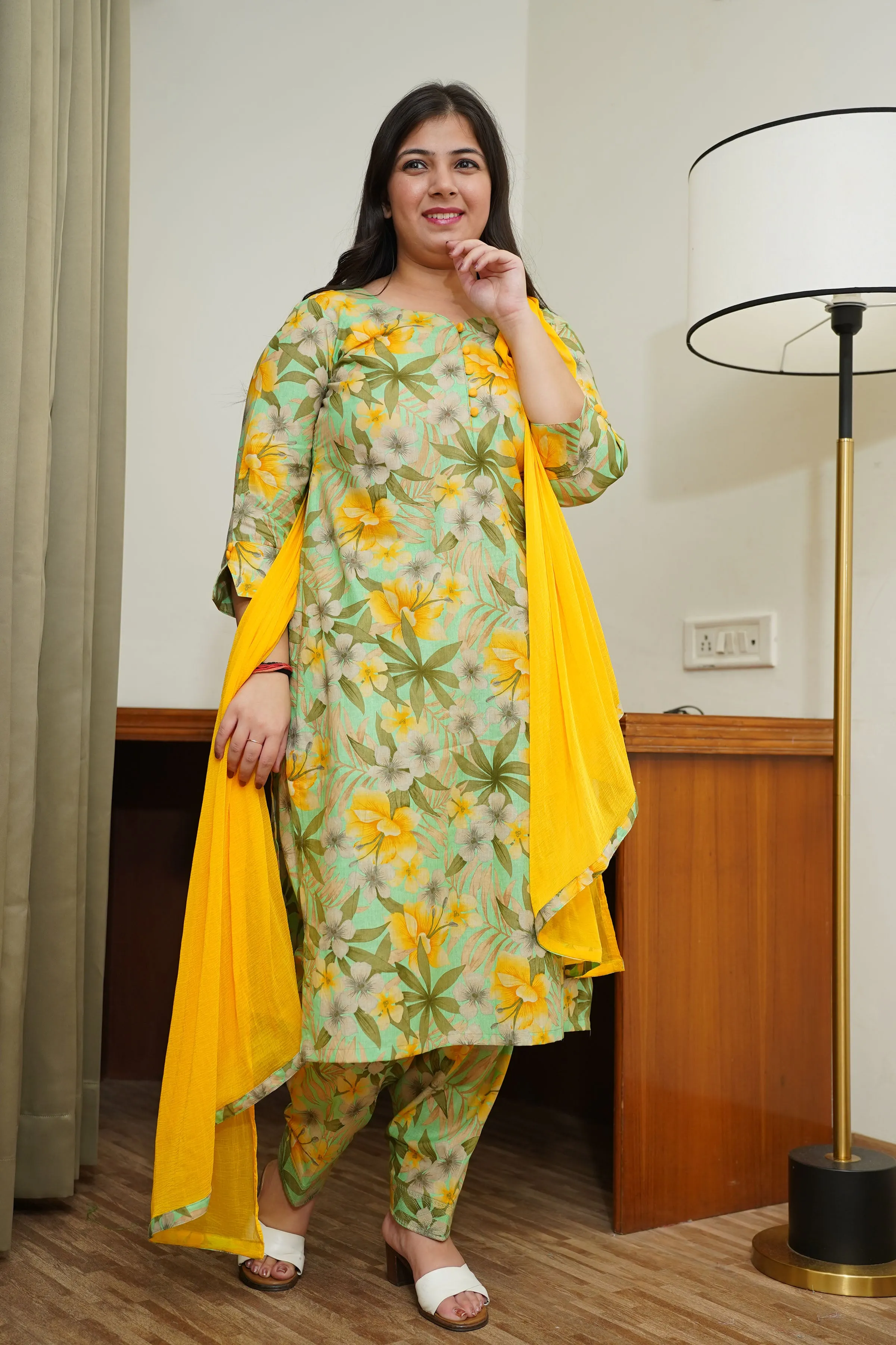 Lime Green Floral Salwar Suit