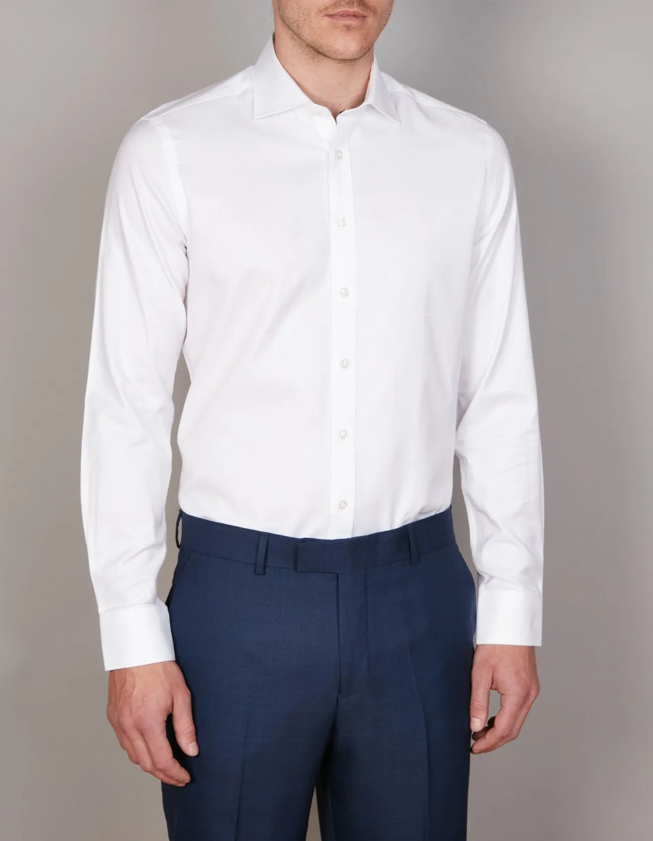 Long Sleeve Business Shirt - Textured - White