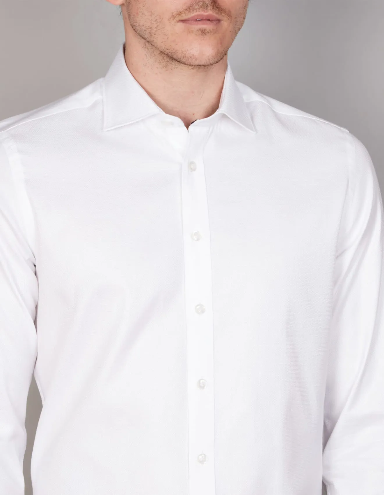 Long Sleeve Business Shirt - Textured - White