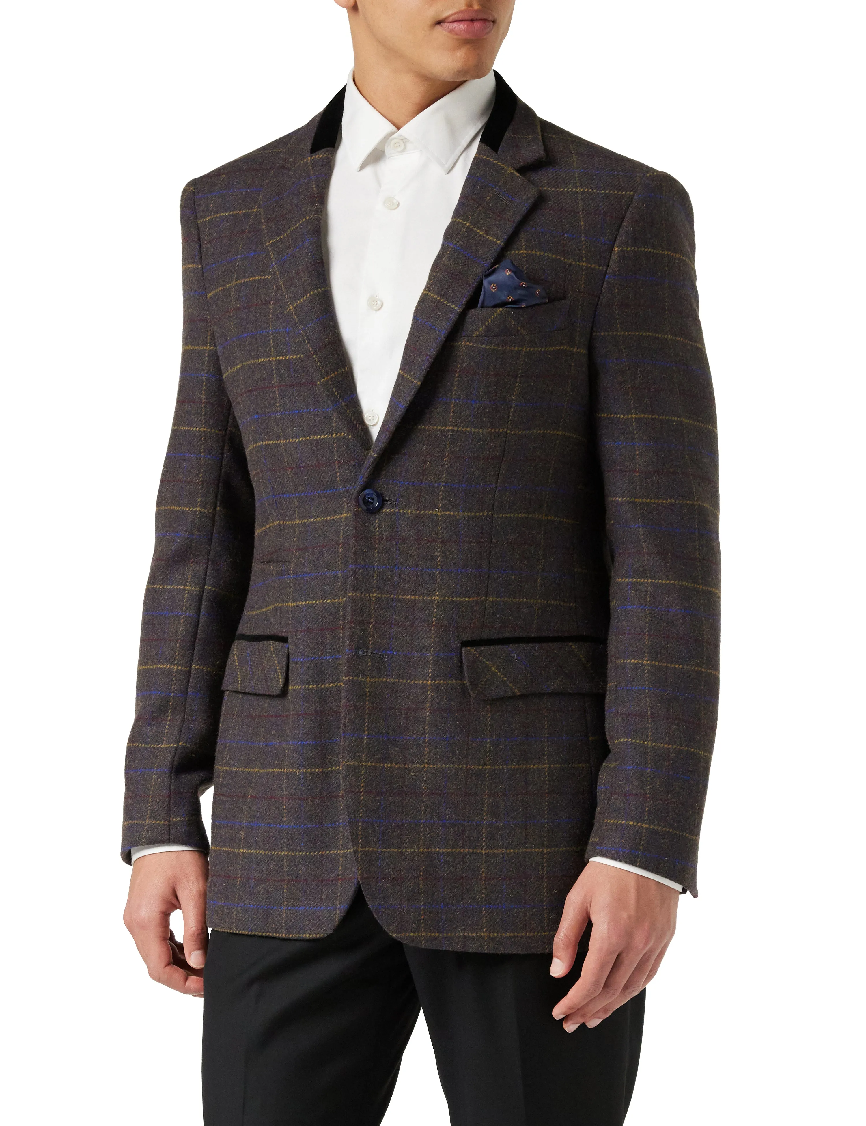 MADISON - BROWN TWEED CHECK PLAIN BLAZER