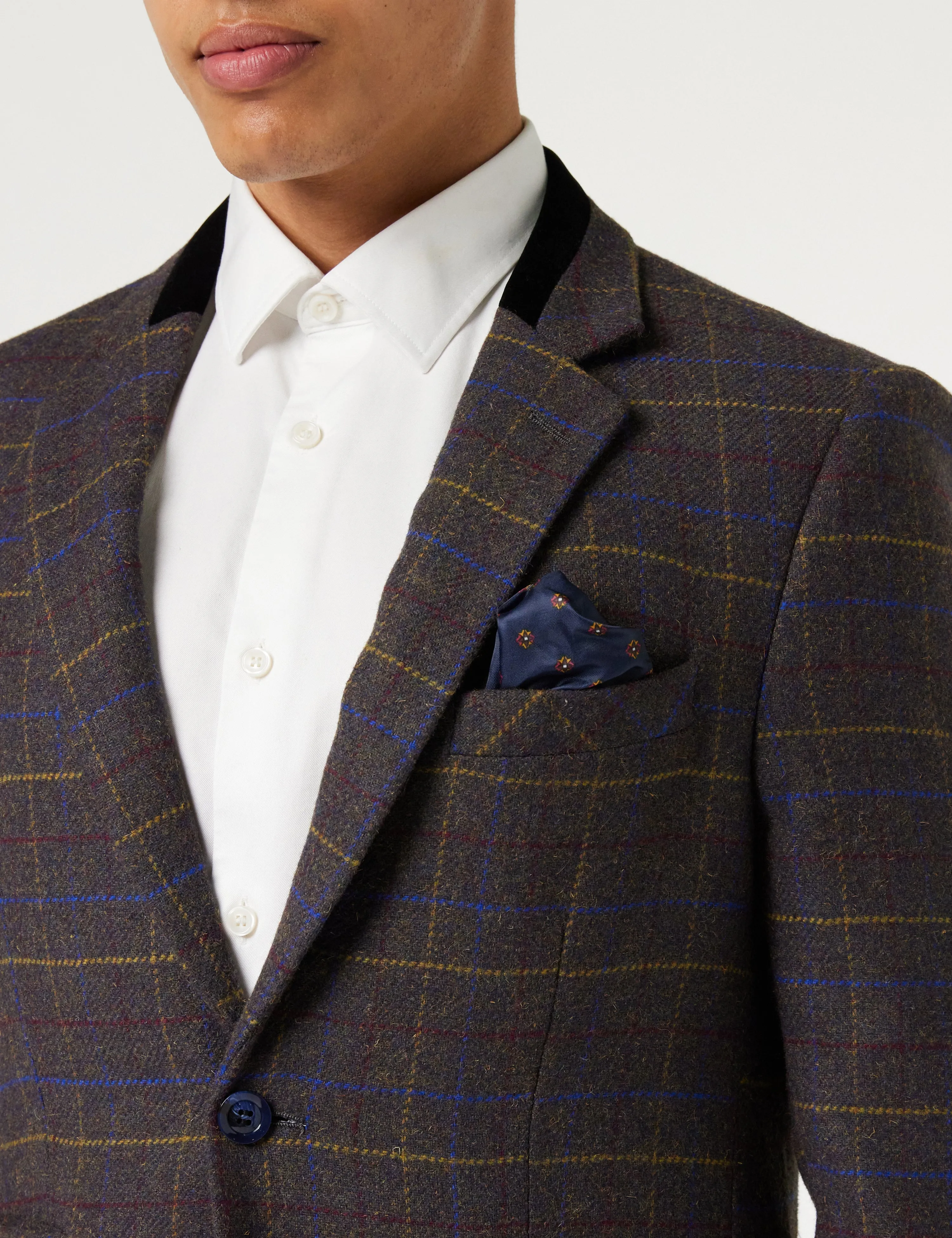 MADISON - BROWN TWEED CHECK PLAIN BLAZER