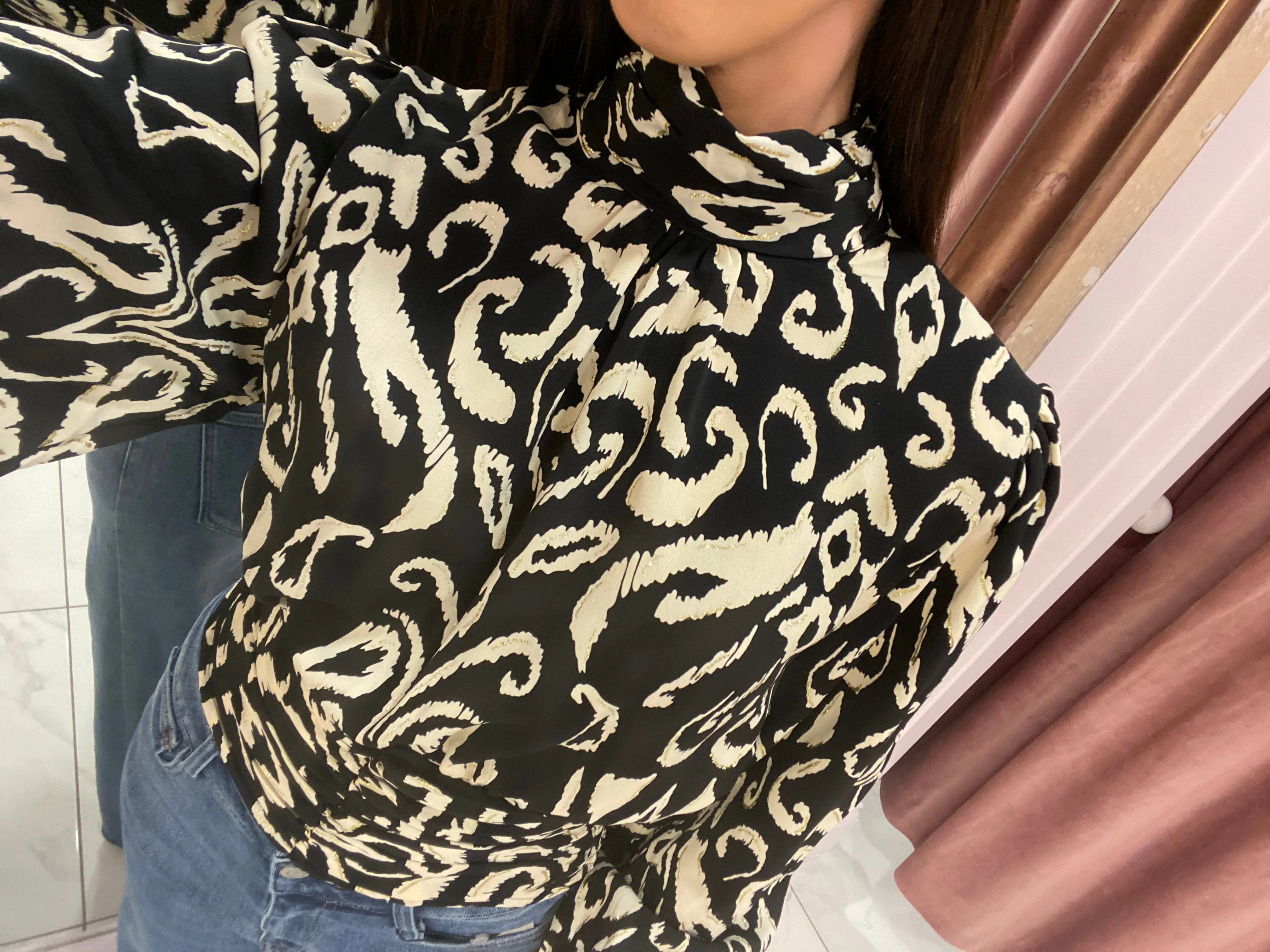 Mel Black & Cream Patterned  Blouse