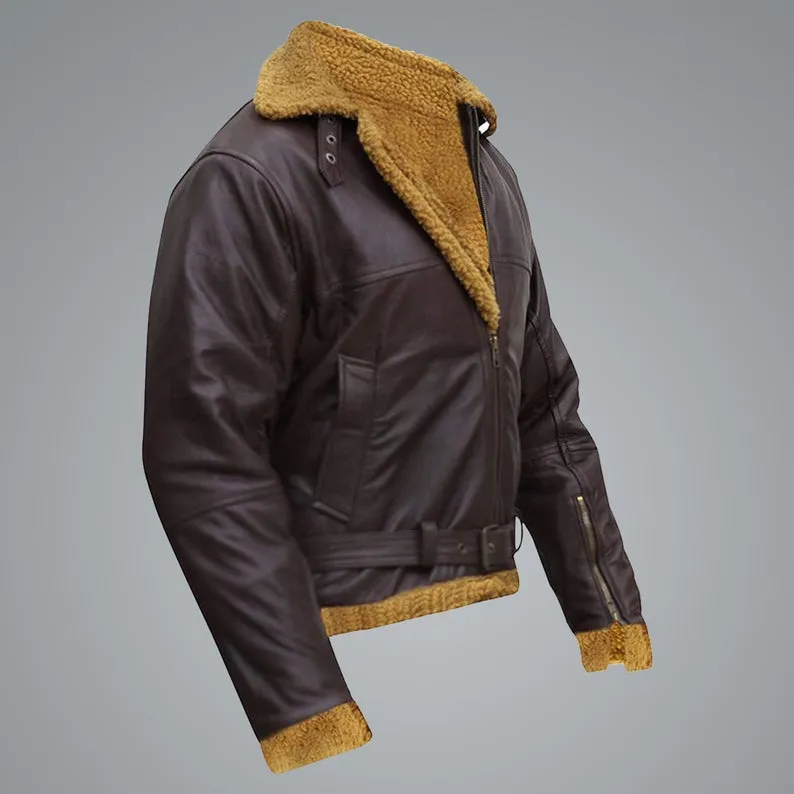 Men B3 Flying Aviator Pilot Shearling Jacket