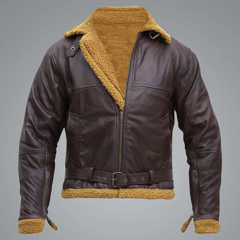 Men B3 Flying Aviator Pilot Shearling Jacket