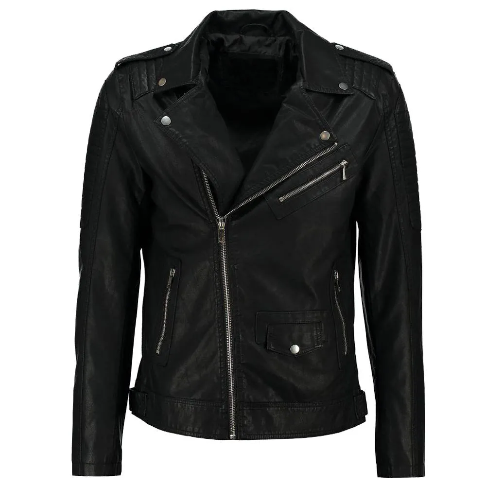 Men Black Leather Motorcycle jacket