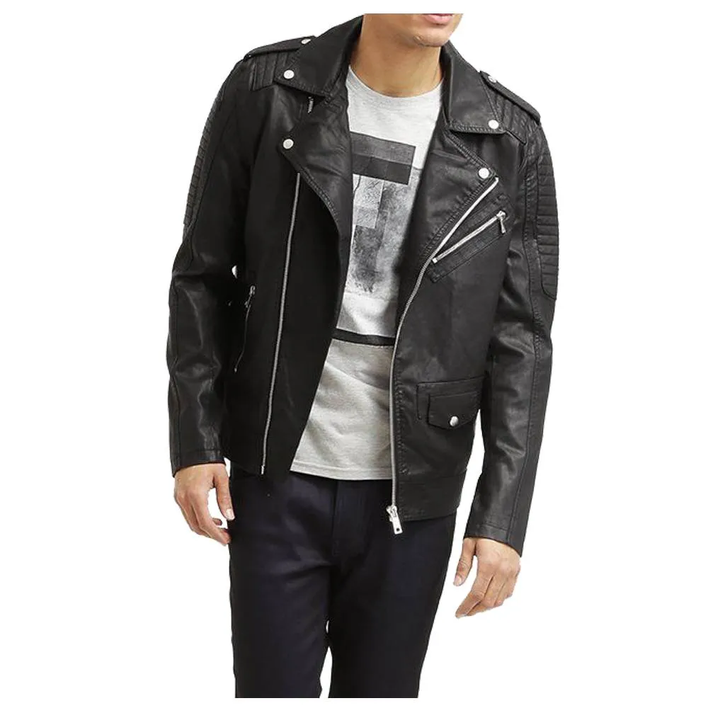 Men Black Leather Motorcycle jacket